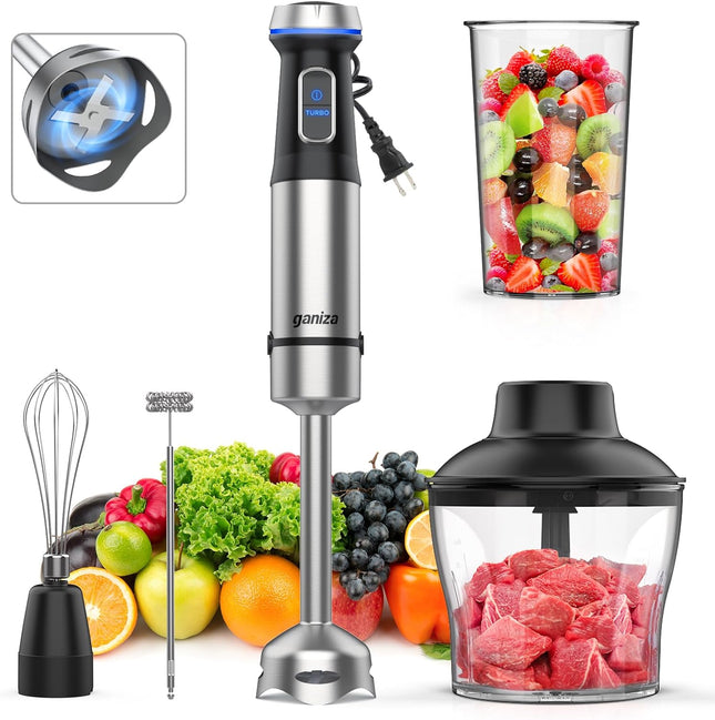 Ganiza Immersion Blender 5 in 1 Hand Blender 800W Heavy Duty Motor, 15 Speed and