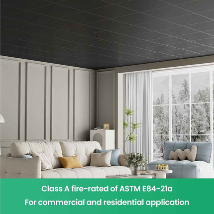 LooYee 24 PCS 24 x 24 Inch Black Drop Ceiling Tiles, 2 x 2FT PVC Smooth Ceiling