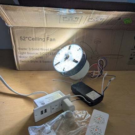 GESUM Ceiling Fan with Light, 52" Wood Ceiling Fan with Light Remote Control,6 S