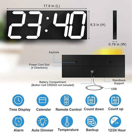 CHKOSDA 18''Digital Wall Clock,Large LED Wall Clock with 6” Numbers, Remote Cont