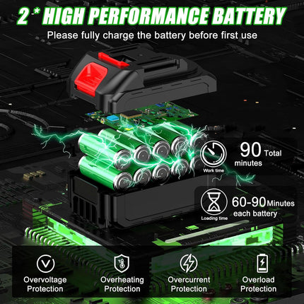 FISIYINDZ Cordless Electric Weed Wacker 21V with 2x 2000mAh Batteries, 3-in-1 Grass Trimmer & Edger (Only 1 Steel Blade)