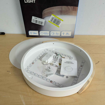 DODOPEN Flush Mount Ceiling Light, 24W Minimalist Wood Ceiling Light, 3000K/4500