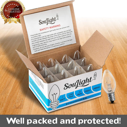 7 Watt Night Light Replacement Bulbs - 12 Pack Salt Lamps, Crystal Clear Glass,C