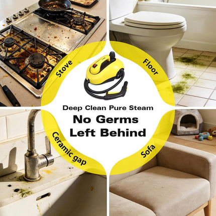 TVD Steam Cleaner for Home, 5-Bar with 1.5L Tank & 26 Accessories, 320°F Chemical-Free Deep Cleaning, 1800W, Yellow