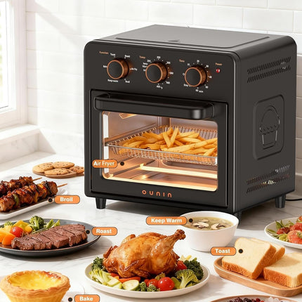 OUNIN Air Fryer Toaster Oven with Steam Infusion, 12L Countertop Oven, 6-in-1 Bake, Broil, Grill & Air Fry, Black