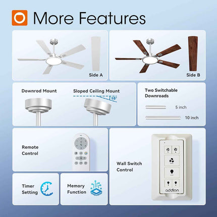 (Color - black/brown) addlon Ceiling Fans with Lights, 52 inch Silver Ceiling fa