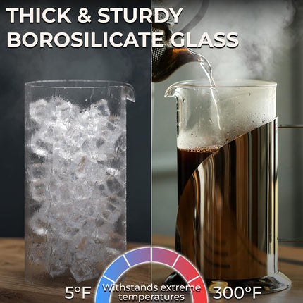 French Press Coffee Maker 34oz – Stainless Steel & Glass Coffee Press with 4-Lev