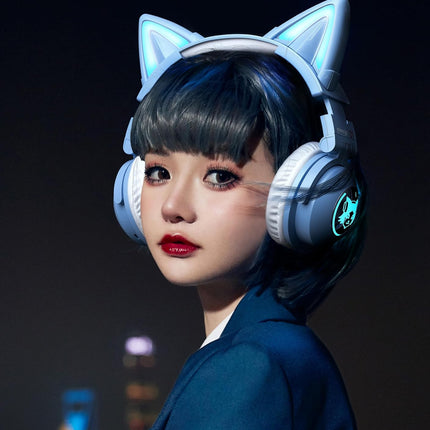 New LED Wireless Cat Ear Headphones (12 Color Changing) with Connectable Attacha