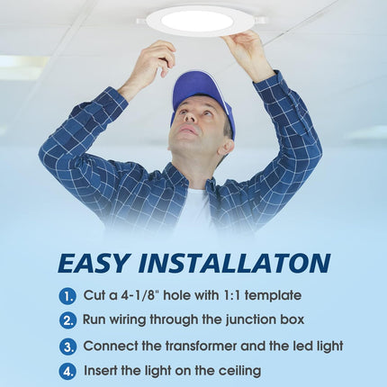 INCARLED 4Inch 5CCT LED Recessed Slim Pot Light with Junction Box, 2700K-5000K C