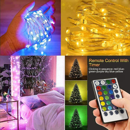 Fairy Lights Battery Powered, 2 Pack 50 LEDs 16 Colors Changing Sliver Wire Stri