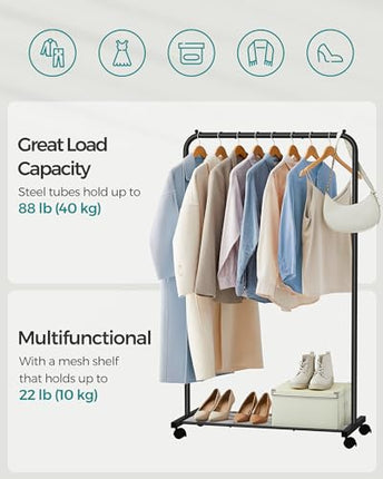 SONGMICS Clothes Rack with Wheels, 35.8 Inch Garment Rack, Clothing Rack for Han