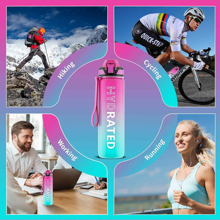 QLUR Water Bottle with Straw, 32oz Sports Motivational Water Bottle with Time Ma