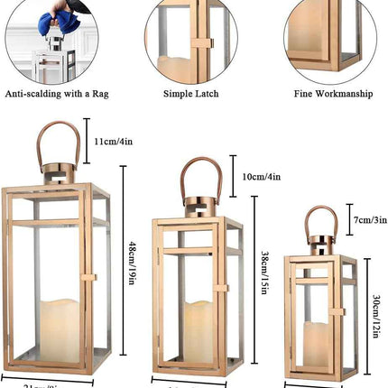 TRIROCKS Set of 3 Stainless Steel Candle Lantern 19'' High Metal Candle Holder w