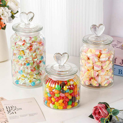 WHJY Set of 2 Airtight Glass Jars Decorative Jars, 22oz Jar of Hearts Cute Cooki