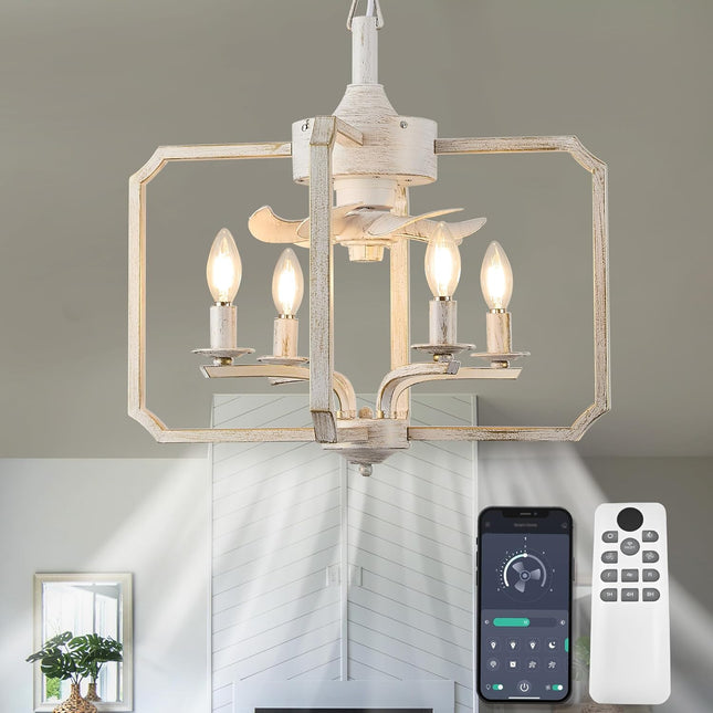 LVYEAYOU Chandelier Ceiling Fan, 20" Farmhouse Fandelier Ceiling Fans with Light