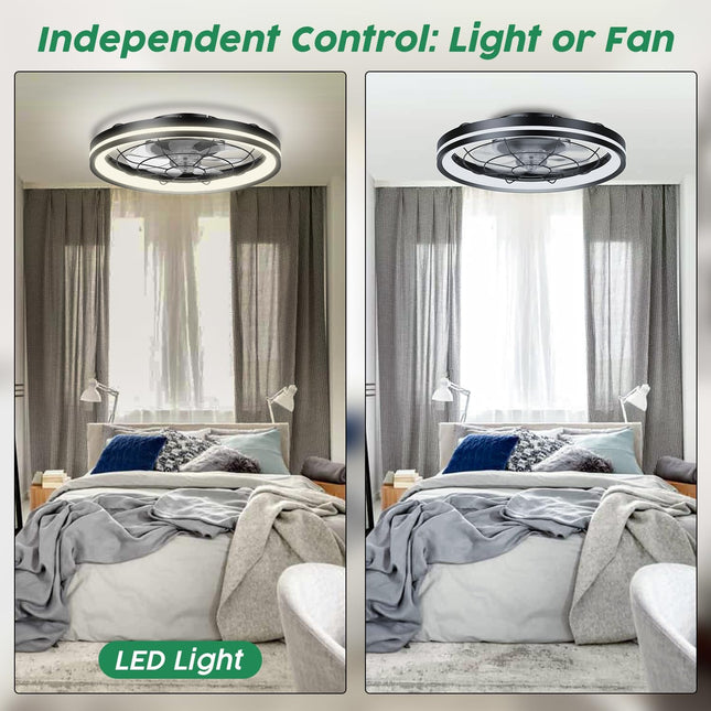 Ceiling Fans with Lights Flush Mount, White Low Profile Modern Ceiling Fan with