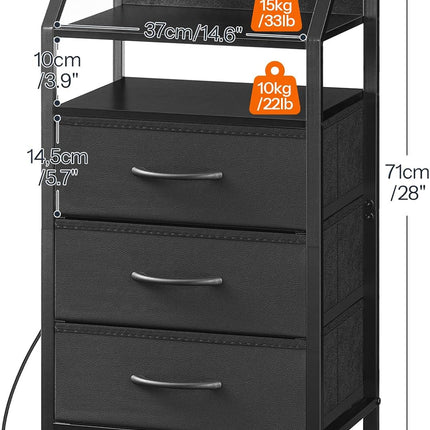 HOOBRO Nightstand with Charging Station, Bedside Table with AC Outlet, USB & Type-C, LED Light Strip, Fabric Drawer