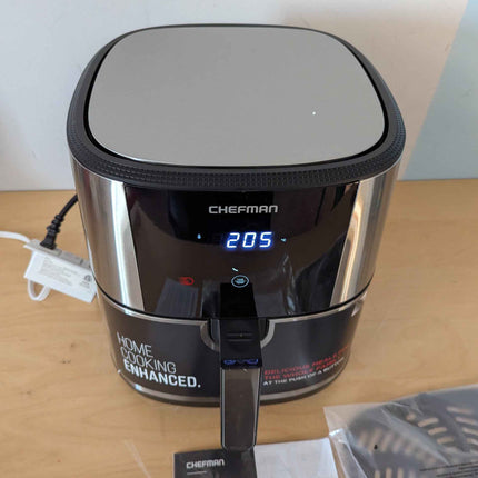 Chefman TurboFry® Touch Air Fryer, XL 8-Qt (7.5L) Family Size, One-Touch Digital Control Presets, French Fries, Chicken, Meat, Fish, Nonstick Dishwasher-Safe Parts, Automatic Shutoff, Stainless Steel