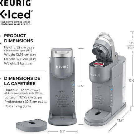 Keurig K-Iced Single Serve K-Cup Pod Coffee Maker with Brew Over Ice Button, 42 oz Removable Reservoir, 3 Sizes, Grey