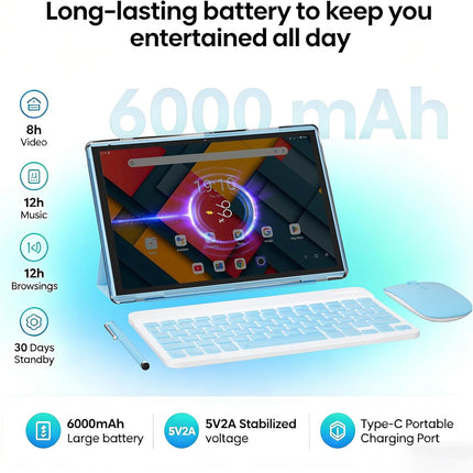 10 Inch Tablet 2 in 1 Android 15 Tablets with Keyboard Tabletas, Include Mouse S
