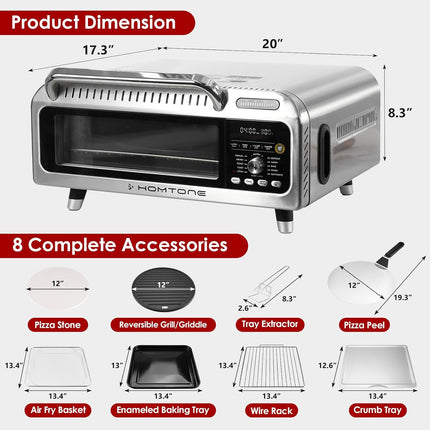 Homtone Pizza Oven Air Fryer Combo, 10-in-1 Electric Countertop Toaster Oven, 19