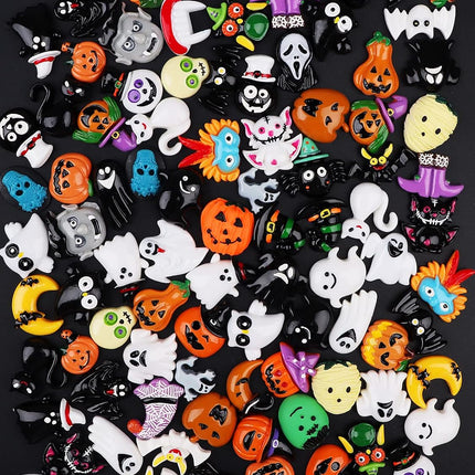 100PCS Halloween Slime Charms, Kalolary Halloween Resin Flatback Charms Kawaii H