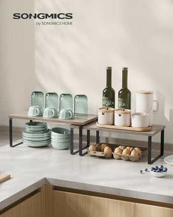 SONGMICS Cabinet Organizer Shelf, Set of 2 Kitchen Counter Shelves, Kitchen Stor
