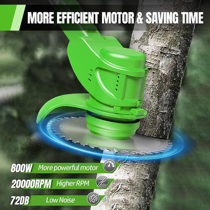 MUKHSIN Battery Powered Weed Wacker with Wheels, 650W Cordless Grass Trimmer, Telescopic Pole, 3-in-1 Blades (No Gloves)