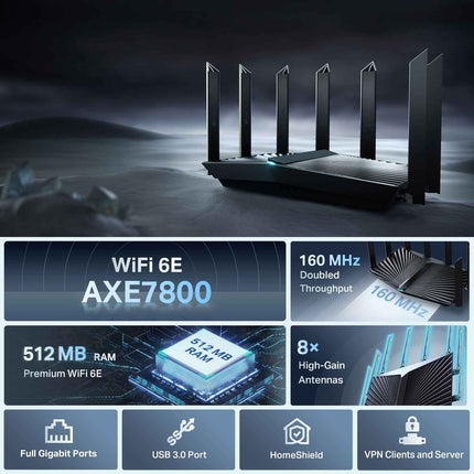 TP-Link AXE7800 Tri-Band Wi-Fi 6E Router (Archer AXE95) - 8-Stream 2.5G Multi-Gi