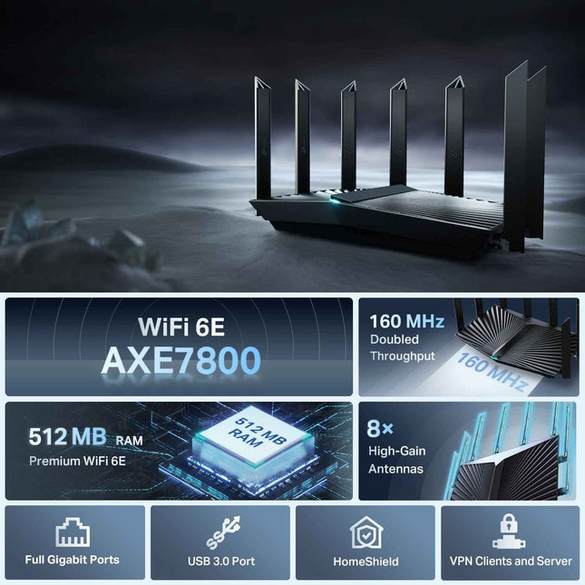 TP-Link AXE7800 Tri-Band Wi-Fi 6E Router (Archer AXE95) - 8-Stream 2.5G Multi-Gi