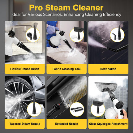 TICYACK Handheld Steam Cleaner with 16 Accessories, 1050W Continuous Steam, Chemical-Free Multi-Surface Cleaning, White