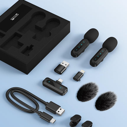Wireless Lavalier Microphone for iPhone, iPad, Android Phone，2-Pack Mini Microph