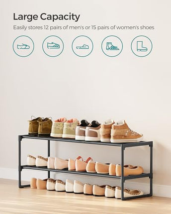 SONGMICS Shoe Rack, 2-Tier Shoe Organizer, Sturdy Storage Shelf, Upright or Upsi