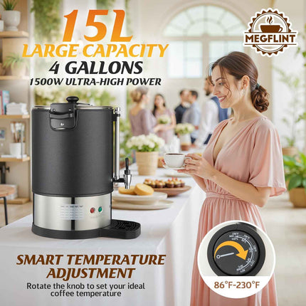 Megaflint 100 Cup Commercial Coffee Urn,Stainless Steel &Thermal Sleeve, 15L Lar