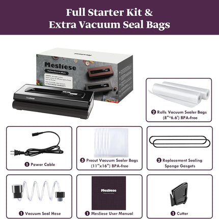 Mesliese Vacuum Sealer Machine Powerful 90Kpa Precision 6-in-1 Compact Vacuum Fo