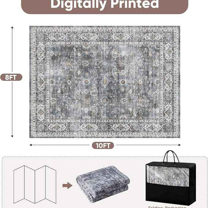 Rugcomf 8x10 Rug Washable Boho Rug Soft Large Area Rug Non-Slip Non-Shedding Fau