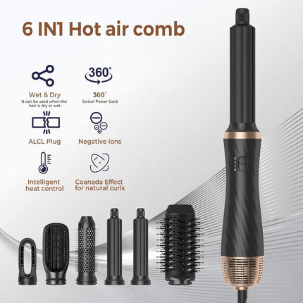 Blow Dryer Brush 5 in 1, Negative Ion Hair Dryer Brush Set Air Styler Curling Wr