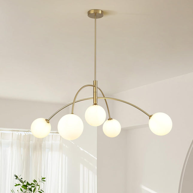 Fulesi Contemporary Gold Ceiling Light 5-Light Glass Globe Lights Mid Century Mo