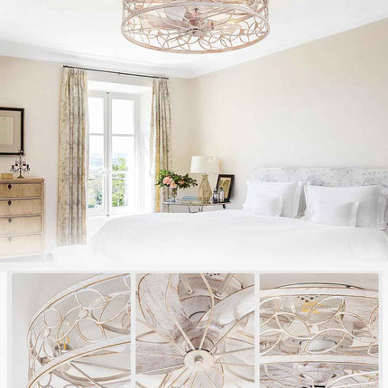 LEDIARY 23 Inch Caged Ceiling Fans with Lights, White Flush Mount Ceiling Fan wi