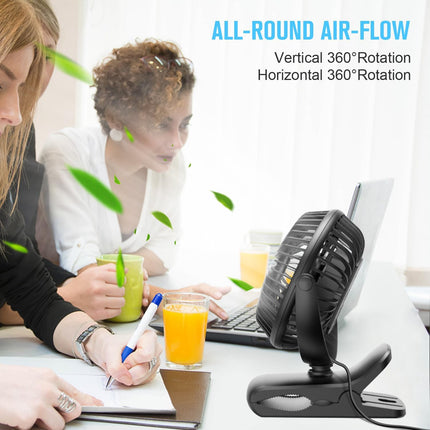 BESKAR USB Powered Clip on Fan, Portable Small Fan with Cord, 3 Speeds