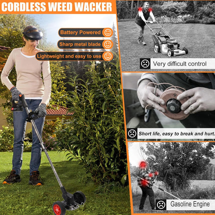 FISIYINDZ Cordless Electric Weed Wacker 21V with 2x 2000mAh Batteries, 3-in-1 Grass Trimmer & Edger (Only 1 Steel Blade)