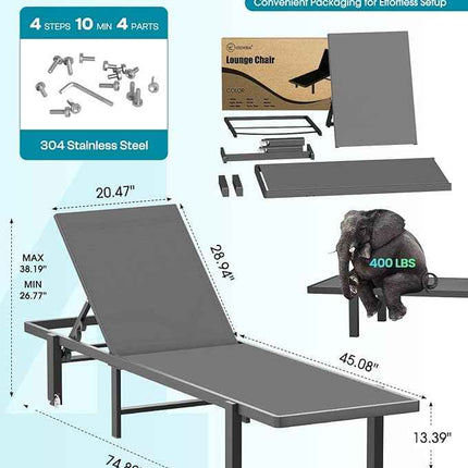 Aluminum Chaise Lounge Chair Outdoor with Wheels, Patio Lounge Chair with Adjust