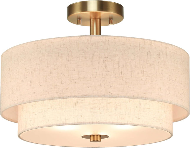 (INCOMPLETE) XiNBEi 16 Inch Semi Flush Mount Ceiling Light, 3-Light Brass