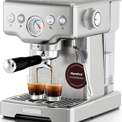 Neretva Espresso Machines, Professional 15 Bar Espresso Maker with Milk Frother,