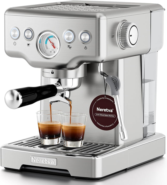 Neretva Espresso Machines, Professional 15 Bar Espresso Maker with Milk Frother,