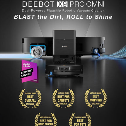 ECOVACS DEEBOT X9 PRO OMNI Robot Vacuum & Mop, 16600Pa Suction, OZMO Roller Self-Washing, LiDAR Navigation