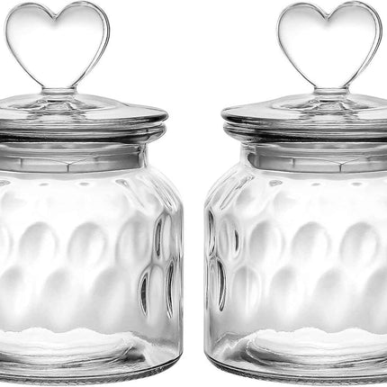 WHJY Set of 2 Airtight Glass Jars Decorative Jars, 22oz Jar of Hearts Cute Cooki
