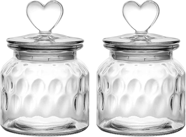 WHJY Set of 2 Airtight Glass Jars Decorative Jars, 22oz Jar of Hearts Cute Cooki