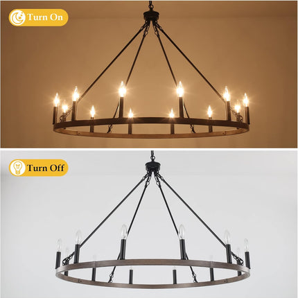 ZJVAIVE 12-Light Black Wagon Wheel Chandelier, 38''Rustic Farmhouse Chandelier,R