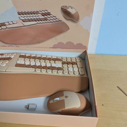 Wireless Ergonomic Keyboard and Mouse Combo, Split Keyboard, Stain-Resistant Com